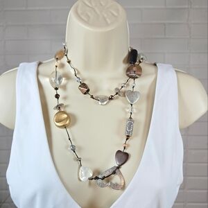 Coldwater Creek Mixed Rustic Wood and Metal Heart Beads Necklace